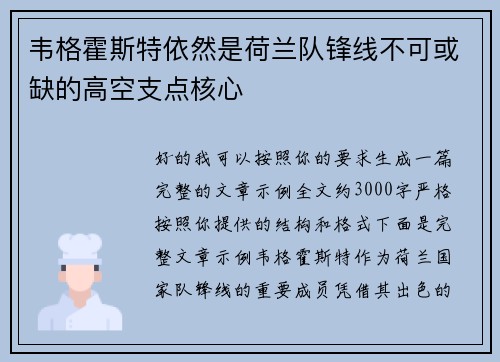 韦格霍斯特依然是荷兰队锋线不可或缺的高空支点核心